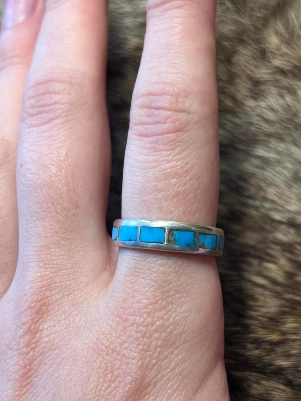 Sterling silver Native American style turquoise inlay ring
